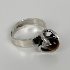 Sirokoru MJH Matti J Hyvarinen Finland Sterling Silver Ring Modernist Tiger Eye